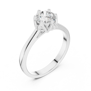 Bague solitaire en argent rhodié avec diamant rond brillant serti à griffes, bijou de fiançailles - Product Image 4