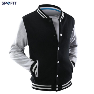 Custom <b>Lightweight</b> <b>Men's</b> Black White Varsity <b>Jacket</b> Casual Regular Fit Turn-down Collar Single Breasted Polyester - Product Image 3