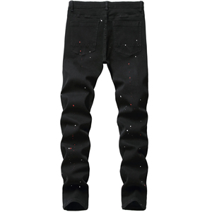Jean en denim déchiré et vieilli coupe slim droite pour homme, taille mi-haute, décontracté, en coton noir, idéal pour l'automne - Product Image 2