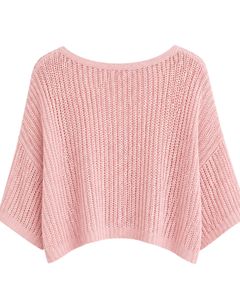 Pull court tricoté rose personnalisé pour femme, coupe ample, manches courtes, léger, respirant, décontracté, tendance, pour l'été - Product Image 2