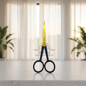 HARL INSTRUMENTS HE-10 Tijeras de Corte de Pelo Multifunción de Acero Inoxidable con Hoja Recta Negra y Dorada de 5 Pulgadas para Extensiones de Cabello - Product Image 4