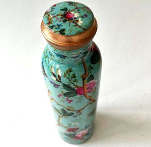 Botella de agua de cobre con diseño de rama de flor de cerezo, botella reutilizable con estampado azul cielo, decorativa, para viajes, oficina, cocina - Product Image 5