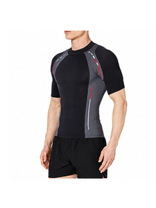 Haut de bain à manches courtes pour homme, personnalisé avec logo, de qualité supérieure, à blocs de couleur, séchage rapide, noir, gris, rouge, écologique - Product Image 4