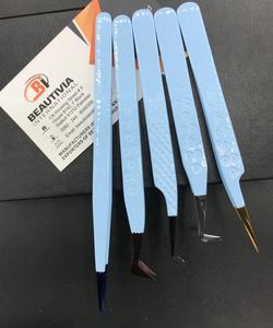 Pince à épiler d'extension de cils en acier inoxydable à revêtement bleu bébé avec logo personnalisé professionnel grande quantité de cils pointus fins - Product Image 5