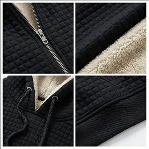 Men's Hooded <b>Fleece</b> <b>Lined</b> Zip-Up Sweatshirt Solid Color Casual Winter <b>Jacket</b> Regular Fit Black - Product Image 4