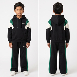 Conjunto de Ropa para Bebé Niño, Sudadera con Capucha y Pantalones Deportivos de Felpa de Peso Medio, Lavado Ácido, Color Sólido, Informal, para Invierno - Product Image 1