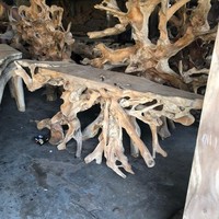 Console d'entrée en racine de teck naturel massif, fabriquée à la main à partir de bois organique, durable pour les hôtels de luxe et les meubles de salon