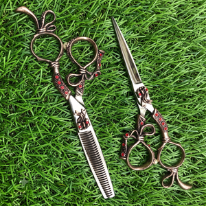 Ciseaux de barbier professionnels importés avec poignée fantaisie, logo personnalisé, lame en acier inoxydable de 6 pouces, ciseaux de coiffure pour salon - Product Image 3