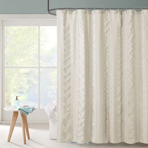 Tenda da Doccia Moderna 3D a Righe in Tessuto Seersucker Trapuntato 72x72 Pollici, Impermeabile in Poliestere per Arredamento Casa - Product Image 1