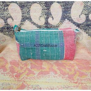 Hand Block Printed Kantha Quilted Eco-Friendly Waterproof <b>Makeup</b> <b>Case</b> Durable Zipper Floral Printed Cotton Fabric Women - Product Image 6
