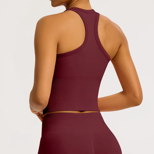 Round Neck Hanging Neck Sleeveless Knitted Casual Women's Tight Fitting Breathable Quick Dry Running Yoga Tank <b>Top</b> - Product Image 6