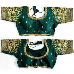 FANTAISIE BANARASI FIL ZARI DE SOIE MAIN AVEC KHATLI TRAVAIL À LA MAIN PRÊT À PORTER BLOUSE VERT - Product Image 1