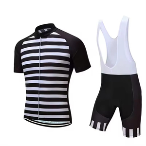 Ensemble de maillot de cyclisme pour homme, noir et blanc rayé, manches courtes, respirant, kit de sport - Product Image 1