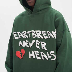 Prix de gros Nouveau design Sweat à capuche streetwear pour homme avec impression en relief, logo personnalisé, en coton épais, à épaules tombantes, sweats à capuche et sweat-shirts - Product Image 3