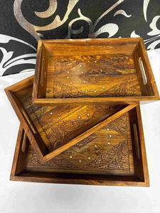 Plateau en bois naturel fait main pour servir des aliments, des boissons et des collations à la maison, idéal pour les tables de cuisine, de salle à manger et la restauration (vente en gros) - Product Image 6