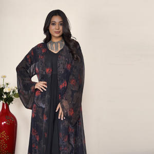Abaya Premium con Lentejuelas y Capa Transparente, Silueta Elegante en Línea A, Modesta, para Oración, Eid, Fiestas y Eventos Nocturnos - Product Image 3