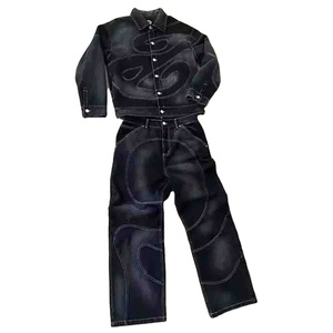 ชุดวอร์มลายพลอยเทียมโอเวอร์ไซส์สำหรับผู้ชายชุดวอร์มซักด้วยกรดมีฮู้ดแบบรูดซิป - Product Image 6