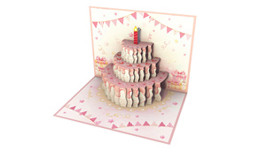 Pop-Up Birthday Cake Card With 3D Tiered Design Pink Candle <b>Gifts</b> And Bunting Decorations - Product Image 2