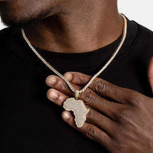 Colgante de mapa de África con incrustaciones de diamantes |    Colgante del Continente Africano |    Joyería Hip Hop de Acero Inoxidable para Hombre - Product Image 4