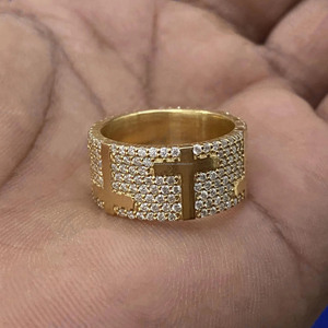 Men's 925 Sterling <b>Silver</b> <b>Cross</b> Moissanite <b>Ring</b> Round Brilliant Cut Pave Setting Hip Hop Cocktail Style Iced Out Bling Jewelry - Product Image 5
