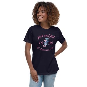 Women <b>Navy</b> Short Sleeve T Shirt Crew Neck Embroidered Jack and Jill Graphic Casual Cotton Tee Everyday Fashion <b>Top</b> Comfortable - Product Image 1