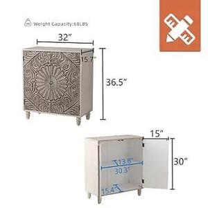 Hand-Carved Mandala Floral Wooden Accent Cabinet - Product Image 2