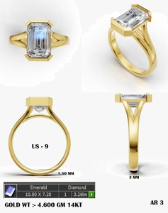 Bague personnalisée en diamant de laboratoire taille émeraude 4 carats, demi-sertissage, bande de 3 mm de large, taille 9 E VS 2, certifiée IGI - Product Image 1
