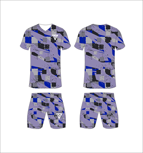 Custom sublimated soccer uniform set for men with <b>red</b> and navy blue liquid swirl pattern print jersey and matching shorts - Product Image 2