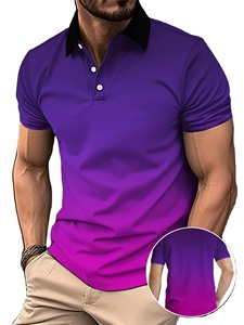 เสื้อกอล์ฟคอปกแขนสั้นสีไล่ระดับสีแฟชั่นสำหรับผู้ชายเสื้อเจอร์ซี่กระดุมแข็งดีไซน์ลำลองระบายอากาศ - Product Image 3