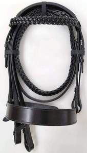 Conjunto de Brida de Cuero Negro Trenzado para Caballo de Caza con Narquera Ancha y Riendas con Cordones, Equipo de Equitación - Product Image 2