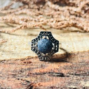 Anillo de latón con lapislázuli, diseño geométrico, estilo bohemio tribal, para mujer, plata oxidada, joyería llamativa, venta al por mayor - Product Image 3