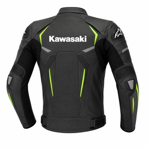Veste de moto pour homme Kawasaki, respirante, personnalisable, en cuir véritable, manches longues, confortable, armure robuste - Product Image 2