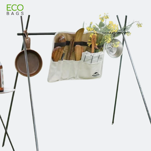 Sac de voyage multifonctionnel professionnel 2-en-1 en coton pour camping et pique-nique avec housse géométrique argentée personnalisée et fermeture ouverte - Product Image 5