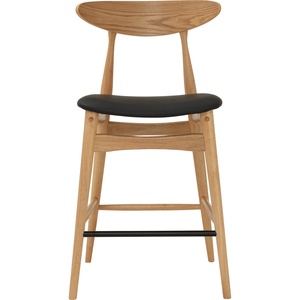 Counter Chair Natural Malaysian <b>Oak</b> <b>Frame</b> Espresso Vinyl Seat Model Counter Stool Chair Minimalist Modern Design Furniture - Product Image 2