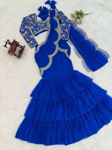 Sari traditionnel à volants avec un design élégant, style moderne, prêt-à-porter pour les fêtes, look ethnique tendance, ensemble pour femmes - Product Image 6