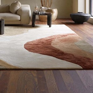 Abstract Modern Area Rug Neutral Earth Tone Hand Tufted Wool Carpet Contemporary Living Room Bedroom Artistic Floor Decor Design - Product Image 1