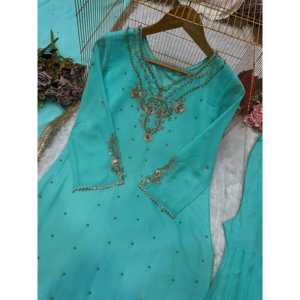 Ensemble de costume de soirée pour femmes de créateur avec un magnifique dupatta, haut et palazzo - Product Image 5