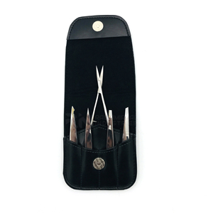 Juego de pinzas para cejas de acero inoxidable RMI Top Product y 1 estuche de cuero de alta calidad - Product Image 1