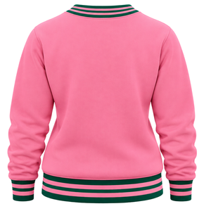 <b>Pink</b> Women Rib Knit Crewneck Sweatshirt Custom Letter Embroidery <b>Long</b> <b>Sleeve</b> Casual Collegiate Style Pullover Jumper <b>Top</b> - Product Image 2