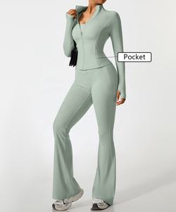 ชุดออกกำลังกายแบบ 2 ชิ้นสำหรับผู้หญิง ชุดโยคะ ชุดฟิตเนส ชุดกีฬา ชุดออกกำลังกายกลางแจ้ง ผ้าเนื้อยืด - Product Image 2