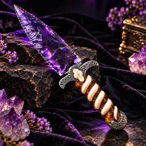 Couteau en verre violet de 10 pouces avec manche en résine époxy, décoration d'autel gothique, objet de collection fantastique - Product Image 4
