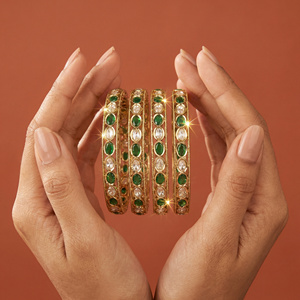 Antique Alloy Oval Design Gold Plated 4 <b>Bangle</b> <b>Set</b> Traditional Luxury Choodi Bridal Wedding Accessories Classic Women's Ethnic - Product Image 1