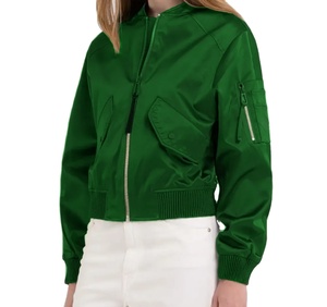 Blouson aviateur d'hiver à col montant en tissu peigné respirant pour femme avec fermeture éclair et rivet - Product Image 1