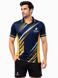 Custom Navy Gold Sublimation <b>Polo</b> Shirt Men Quick Dry Polyester Golf Sports Team Uniform Breathable Performance <b>Polo</b> OEM factory - Product Image 3