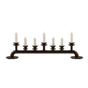 Candelabro de Diseño Exclusivo con Cinco Pantallas de Vidrio Acanalado en una Base de Latón Dorado - Product Image 4