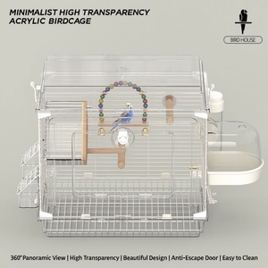 Jaula Grande Transparente para Pájaros, Villa de Acrílico Transpirable con Malla Metálica para Loros, Periquitos, Cacatúas, Agapornis, con Bandeja - Product Image 4