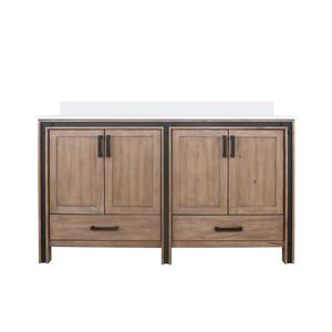 Legno Rustico Stile Barnwood 60 Pollici L X 22 Pollici Mobile Bagno Doppio con Top in Marmo Coltivato - Product Image 1