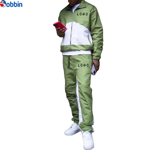 Conjunto Deportivo Personalizado de Chaqueta Cortavientos y Pantalones para Hombre, Color Verde y Blanco, con Cremallera Completa, Estilo Deportivo Informal - Product Image 1