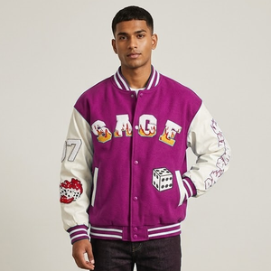 Veste de baseball d'hiver en toile avec logo personnalisé brodé en chenille, manches en cuir de haute qualité et patch en chenille sur mesure - Product Image 1