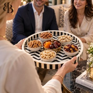 Bandeja Decorativa con Incrustaciones de Hueso y Patrón de Mosaico Artístico para Compradores Mayoristas - Product Image 1